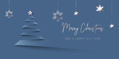 Merry christmas card banner frame background with paper cut elements. vector