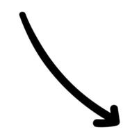 Single hand draw black and white arrow down in doodle style isolated on white background. illustration sketch design element.Icons. vector