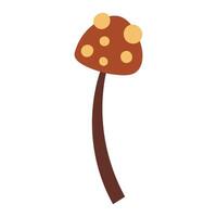 Hand draw brown autumn fly agaric mushroom with yellow dots isolated on a white background.Single illustration in doodle flat style. Clipart cozy illustrations for print, wrapping, packaging. vector