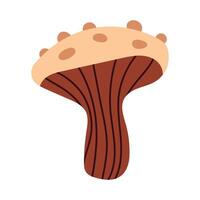 Hand draw autumn brown mushroom with strips isolated on white background.Single illustration in doodle flat style. Clipart cozy illustrations for print, wrapping, packaging.Fly agaric. vector