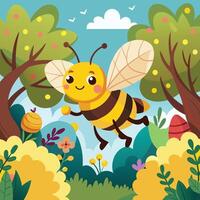 A cartoon bee flying through the forest vector