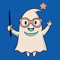 A cartoon ghost with glasses and a wand vector