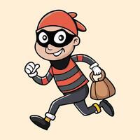 Cartoon thief running with bag and mask vector