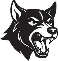 A black and white wolf head with its mouth open vector