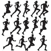 Silhouettes of people in running set with white background vector