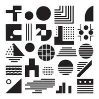 black Brutalist geometric shapes, modern symbols. Simple primitive elements and forms. Retro design, trendy contemporary minimalist style, y2k. illustration vector