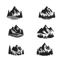 Set Mountain icons, Collection different types of Mountains Black with white background vector