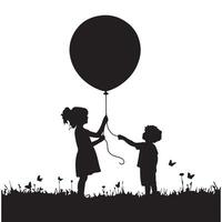 Silhouette of a child holding a balloon on a string on a white background vector