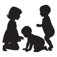 baby and toddler silhouette isolated on white background. Sitting, crawling and standing silhouette on a white background vector
