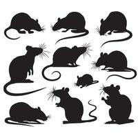 Rat and mouse collection silhouette on white background vector
