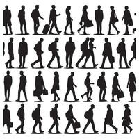 Silhouettes of people in various dynamic and walking set with white background vector