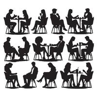 Silhouettes of people in sitting set with white background vector