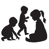 baby and toddler silhouette isolated on white background. Sitting, crawling and standing silhouette on a white background vector