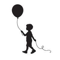 Silhouette of a child holding a balloon on a string on a white background vector