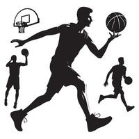 Man basketball player, people playing basketball silhouette on white background vector