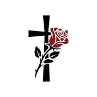 a cross and rose on a white background vector