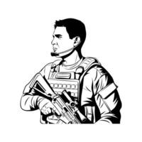 silhouette of a soldier with a rifle on a white background vector