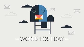 World Post Day Illustration on October 9, Featuring a Red Mailbox Accepting Mail, Letters, and Parcels in a Flat Style vector