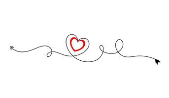 One continuous heart and color shaped heart sign. Romantic symbol and flourish. vector