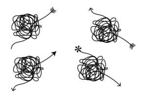 Hand drawing knot arrow doodle chaos mindset insane tangled scribble random chaotic lines. vector