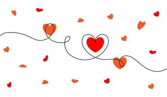 One continuous hand drawing heart and color shaped heart sign romantic symbol and flourish. vector