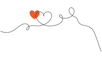 Hand drawing one continuous heart and color shaped heart sign romantic symbol and flourish. Editable stroke doodle illustration. vector