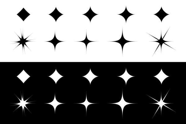 Twinkle star shape flash light shining flare effect star icons.