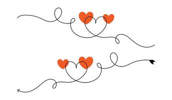 Hand drawing one continuous heart and color shaped heart sign. Romantic symbol and flourish. vector