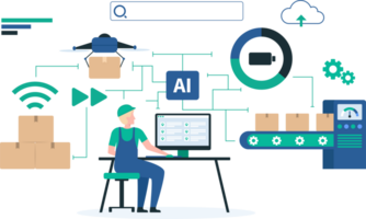 Automated Warehouse Systems for Efficient Inventory Management. Illustration of Modern Logistics Technology and Advanced Automation in Warehouse Operations. Illustration png
