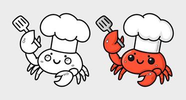 learn to color chef crab, coloring book, coloring pages for children. vector