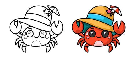 learn to color crabs wearing hats, coloring books, coloring pages for children. vector