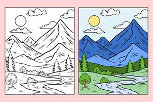 learn coloring for children and elementary school. views, trees, mountains and others. vector