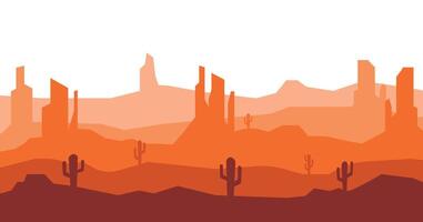 illustration of desert landscape. Desert with mountains and cactus in flat cartoon style vector