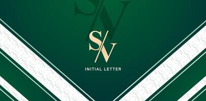 lettering SV with a pattern in green color backgrounds for business card, branding ads campaigns, letterpress, embroidery, covering invitations, envelope sign, golden foil material vector