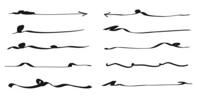 Hand drawn set of underline, curly swishes, swashes, swoops. swirl. Highlight text elements vector