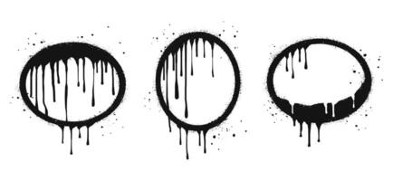 Spray painted frames for text circle and box in black over white. stencils border. isolated on white background vector