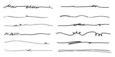 Hand drawn set of underline, curly swishes, swashes, swoops. swirl. Highlight text elements vector