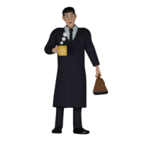 Judicial Male Judge. A male judge is seen standing casually with his right hand carrying a briefcase and his left hand raised in front of his chest while carrying a drinking glass. png