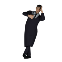 3D Model of Male Judge. A male judge stands with his right hand holding a magnifying glass and his left hand is on his head as if he is showing respect. Professional Jurist png