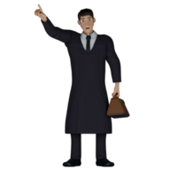 3D Model of Professional Male Judge. A male judge is seen standing with his left hand carrying a briefcase while his right hand points to the upper right. Judicial Character png