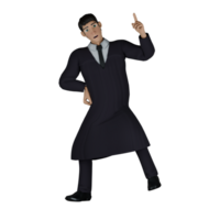 Judicial. A male judge who appears to be making a gesture. His right hand is pointing upwards, while his left hand is on his waist. 3D Male Judge png