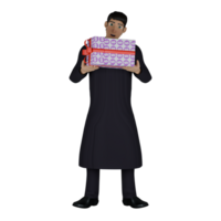 3D Judicial Enforcement Male Judge. A male judge looks like he is standing with both hands holding a gift with a red ribbon that is lying in front of his chest. Professional png