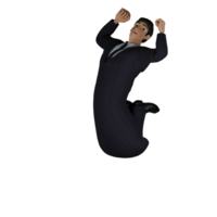 3D Male Judicial Character. A male judge who appears to be jumping with both his hands clenched and raised upwards and both his legs bent backwards. Judge Professional png