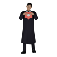 3D Male Judge in Action. A male judge appears to be holding a red envelope in front of his chest with both his hands. Professional Judicial png