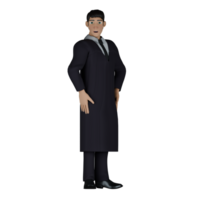 Male Judge Professional Character. A male judge looks like he is standing looking to the right and with both hands on his waist. png