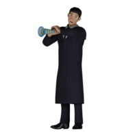 of Professional Male Judge. A male judge who is holding a trumpet or other wind instrument with both his hands, as if he is going to blow and play it. Judicial png