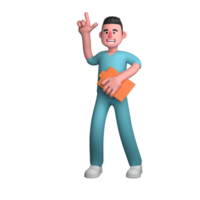 Professional Health Worker Character. A nurse A man is standing holding a clipboard in his left hand while his right hand points up. 3D Male Model png