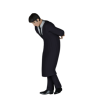3D Cartoon Judge Character. A male judge is walking while bending his body with both hands behind his body and his head down, as if he is looking for something. Judicial Model png