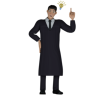Animated Male Judge. A male judge stands with his left hand raising his index finger up as if he has an idea. 3D Judicial Professional png