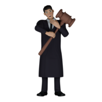 Judge's Daily Routine in 3D. A male judge walks with both hands holding a large court hammer in front of his body. Male Cartoon png